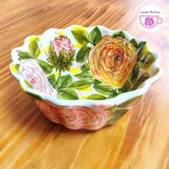 大きめな鉢　幅14.5cm　黄色とピンクのバラ　ツェラミカミレナ　ポーランド食器　オーブン・電子レンジ・食洗機対応　ポーリッシュポタリー　ボレスワヴィエツ　A46