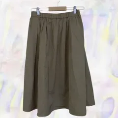 INED　イネド　スカート　カーキ　レディース　ひざ下丈　ロング　ギャザー　ウエストゴム　ポケット　シンプル　ベーシック　通勤　通学　サイズ9