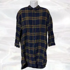 GLOBAL WORK　グローバルワーク　シャツワンピース　ネイビー×イエロー　レディース　長袖　チェック柄　チュニック