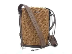 ■極美品■ Max Mara マックスマーラ ストロー×レザー 2WAY ハンドバッグ ショルダー クロスボディ レディース ブラウン系 FP5817のサムネイル