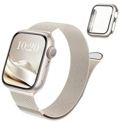 【迅速発送】コンパチブル Apple Watch バンド 40mm 41mm 42mm 44mm 45mm 46mmコンパチブル アップルウォッチバンド ステンレス留め金製 男女兼用 マグネットクラスプ コンパチブル アップルウォッチ用バンド 保護カバー付き