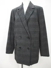 ジーユー GU チェック柄 テーラード ジャケット S 灰系 グレー ダブルボタン 裏地 ストレッチ