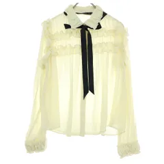 美品 ZARA BASIC ザラベーシック 長袖 ブラウス XS アイボリー フリル リボン レディース 古着