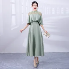 ☆ グリーン ☆ XL ☆ パーティードレス フォーマルワンピース ykpd8867 パーティ ドレスワンピース ロングワンピース フォーマルワンピース ワンピース パーティーワンピース フリル半そで セレモニーワンピース イブニングウェア 袖あり レディース