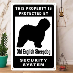 雑貨【Old-English-Sheepdog/オールド・イングリッシュ・シープドッグ】  Dog ドッグ  犬    メタルポスタ―　Security  セキュリティー 警告  ヤードサイン メタルプレート  ブリキ看板  -163