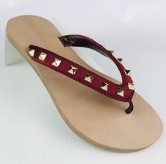 美品★VALENTINO GARAVANI・ヴァレンティノ ガラヴァーニ レディース サテンレザー ロックスタッズ ウッド トングサンダル（36）