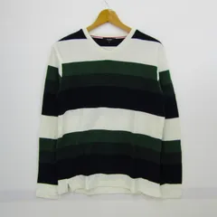 ビームスハート 長袖Ｔシャツ トップスVネックボーダー柄 メンズ Sサイズ 白×緑×紺 BEAMS HEART 【中古】