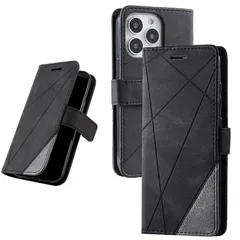 UnivoColors iPhone 14 Pro Max 手帳型ケース カード収納 スタンド機能 サイドマグネット TPUケース 軽量 ストラップ付き QI充電対応 横置き機能 防指紋 レンズ保護 全面保護 (ブラック)