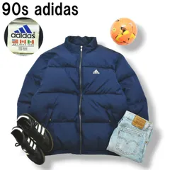 90s ヴィンテージ 山タグ アディダス adidas ダウン ジャケット キルティング スリーストライプス パフォーマンス ロゴ ビッグシルエット L ネイビー メンズ