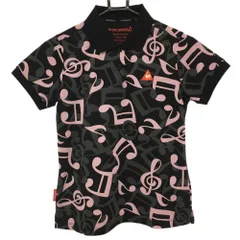 ★特価★【美品】ルコック 半袖ポロシャツ 黒×ピンク 音符総柄 胸刺しゅう  レディース M ゴルフウェア le coq sportif