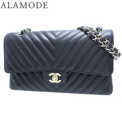 CHANEL(シャネル) シェブロン Vステッチ Wフラップ25 チェーンショルダーバッグ ショルダーバッグ 2WAY 肩掛け ハンドバッグ ダブルフラップ キャビアスキン ブラック黒 ゴールド金具 レディース 40802155091【中古】【アラモード】