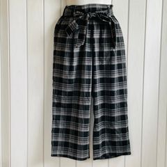 TS-41　≪レディース≫ ワイドパンツ ギンガムチェック リボン ズボン ロング ラフ 秋冬 おしゃれ チェック 総柄 Mサイズ 大人可愛い