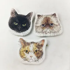 癒しの猫フェイス型フラットポーチ　キジ白　黒　ヒマラヤン