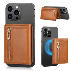 nuoku 磁気財布 携帯電話用 Magsafeウォレット対応 磁気カードホルダー iPhone 15/14/13/12シリーズ用 13/12 miniには非対応, T-ブラウン [T-ブラウン]