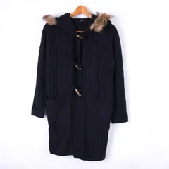 コムサイズム ダッフルコート ニットコート ウール混 フード付 ケーブル編 アウター  レディース 9サイズ ネイビー COMME CA ISM 【中古】