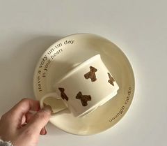 クマ柄マグカップ ソーサー付き２点セット | コップ ティーセット ベア 韓国 インテリア キッチン雑貨