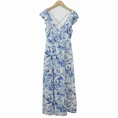 エイチ&エム H&M ワンピース ノースリーブ フリル 花柄 リネン 麻 レーヨン 34 ホワイト ブルー 白 青