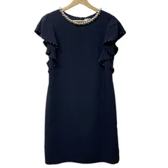 ジャスグリッティー ワンピース サイズ1 S レディース美品  - ダークネイビー クルーネック/半袖/ひざ丈/ラインストーン/パール/フリル
