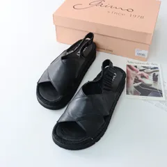美品 ガイモ GAIMO レザー エスパドリーユ クロスストラップ サンダル 37/ブラック シューズ バックストラップ 本革【2400014557862】