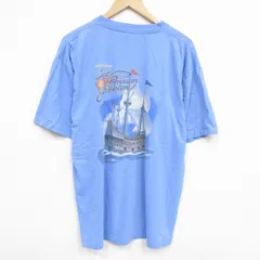 XL/古着 半袖 ビンテージ Tシャツ メンズ 90s 船 大きいサイズ コットン クルーネック 薄紺 ネイビー 25aug08 中古
