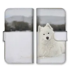 iPhoneXR  ケース 手帳型 アイフォンXR スマホケース 携帯ケース サモエド犬 大型犬 白い犬 仔犬 動物 ペット 可愛い かわいい 写真 雪 ロシア ホワイト カラー01