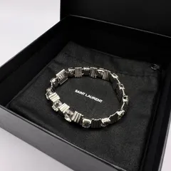 SAINT LAURENT PARIS サンローランパリ メタル×ラインストーン シルバーブレスレット バングル 箱・袋付き 美品 17cm