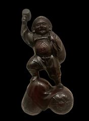 【縁起物】木彫り 大黒天 置物 七福神 商売繁盛 開運 五穀豊穣骨董品 台座付き 縁起物】木彫り 大黒天 置物 七福神 商売繁盛 開運 五穀豊穣骨董品