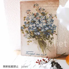 ブリキ看板 忘れな草 爽やかな青い小花が可憐 アンティーク調 ヴィンテージ レトロ 花 ボタニカル ナチュラル 花言葉 真実の愛 私を忘れないで 誠の愛 雑貨 インテリア 撮影小物 壁掛け ガーデニング ガレージ リビング 寝室 おしゃれ フランス イギリス