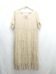 ◇ ⊂ NICE CLAUP ナイスクラップ ブラウス素材 半袖 ロング丈 ワンピース サイズF ベージュ系 レディース E  【1501160010933】