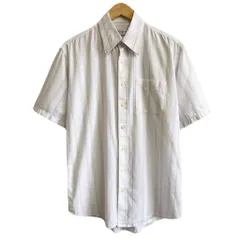 Yves Saint Laurent イヴサンローラン コットンシャツ ストライプ ポケット付き 半袖シャツ ワンポイントロゴ 刺繍 白×薄紫 No.G566