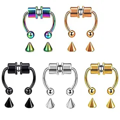 【在庫処分】イヤーカフ 鼻 フェイクピアス マグネット ピアス ノストリル おしゃれ 16G ボディピアス 軟骨ピアス フープリング ステンレス Aroncent メンズ レディース ファッション アクセサリー (5点セット)