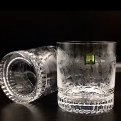 【【新品未使用】】HOYA ロックグラス　2個セット　クリスタルグラス ペア エッジング 管7mpr