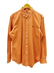 RALPH LAUREN (ラルフローレン) CLASSIC FIT ストライプ 長袖 シャツ  ボタンダウン 胸ロゴ 刺繍  41381 M オレンジ メンズ/028