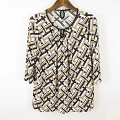 #a レリアン Leilian カットソー 11号 七分袖 黒 白 茶 総柄 日本製 レディース 920109 k01