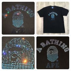 スワロフスキー カレッジロゴ Tシャツ Lサイズ a bathing ape BAPE swarovski ラインストーン エイプ ベイプ アベイシングエイプ NIGO