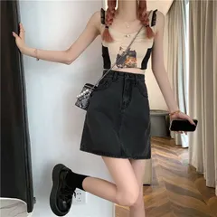 デニムスカート ハイウエスト 台形 ミニスカート レディース デニム ミニ丈 ジーンズ レディース 夏 韓国ファッションHZQ1168