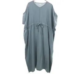 URBAN RESEARCH DOORS アーバンリサーチドアーズ リネン フレンチスリーブ Vネック ウエストギャザー ワンピース ONE ブルー系 レディース 古着
