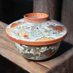 【希少!!】九谷造 蓋付き椀 色絵 金彩 [松竹梅鳥文風景窓絵 粉彩人物絵] 飯碗 汁椀 取り皿 盛り皿 飾り皿 久谷 古久谷 和食器 骨董品 アンティーク
