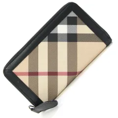  バーバリー ラウンドファスナー長財布 べージュ ブラック