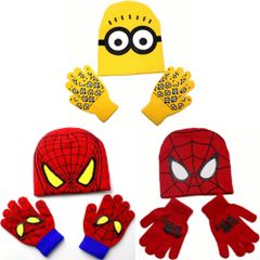 帽子 手袋 セット スパイダーマン暖かい キャップ ミニオンズ ニット 帽子 手袋 キッズ 保温 防寒 冷え対策