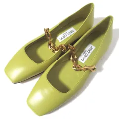 未使用 24AW JIMMY CHOO ジミーチュウ DIAMOND TILDA FLAT レザー フラットシューズ メリージェーンパンプス 37 約24cm イエローグリーン系 レディース 古着 中古 USED