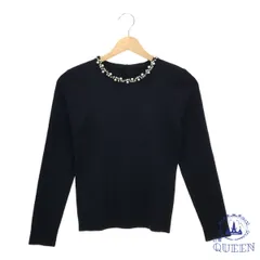 ☆美品☆ JUSGLITTY ジャスグリッティー トップス カットソー クルーネック ビジュー 長袖 レディース ネイビー 2 901-12233 送料無料 古着