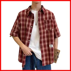 メンズシャツ 夏 カジュアル トップス ストリート シャツジャケット おしゃれ 開襟 ネルシャツ ファッション チェックシャツ ゆったり チェック 半袖 シャツ [BSCOOL]メンズ