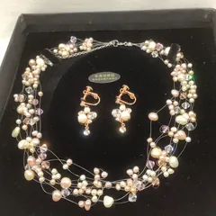 8連パールネックレス　デザインネックレス　イヤリングセット　パーティー　結婚式　C178