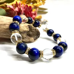 ブルータイガーアイ&水晶 パワーストーン ブレスレット 12mm （ゴールド）メンズ・レディース　男性・女性　数珠ブレス　開運  [24]