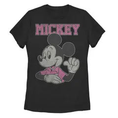 【送料無料】 ディズニー レディース Tシャツ トップス Disney's Mickey Mouse Juniors' Pink Shirt Graphic Tee Black