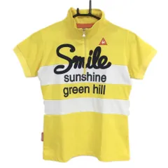 ★特価★【美品】ルコック 半袖ハイネックシャツ イエロー×白 ハーフジップ ボーダー調 レディース M ゴルフウェア le coq sportif