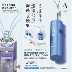 東亜産業 TOAMIT クリアエアー ブルー 首掛けタイプ 空気清浄機 TOAMIT CLEAR AIR 光触媒＋制菌加工フィルター 除菌＆脱臭 TOA-CA-BLU 4562441908124 ※アウトレット訳あり商品「パッケージ日焼けあり」