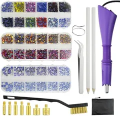 【在庫処分】XINMEIWEN ホットフィックス ラインストーン アプリケーター ツール DIY ワンド セッター ツールキット 7つの異なるサイズのチップ ピンセット & ブラシクリーニングキット 3パック ホットフィックス クリスタル ラインストー