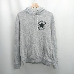 ◇ ⊇ CONVERSE コンバース ワンスター 胸ワッペンロゴ 長袖 プルオーバー フーディ サイズM グレー メンズ E 【1506230018802】